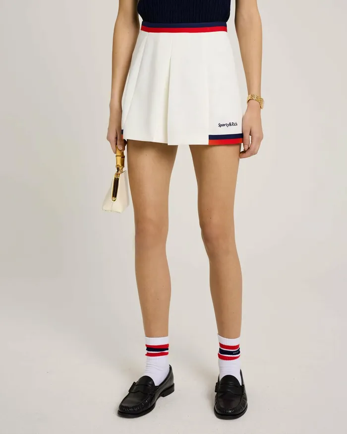 Sporty and Rich Skirts and Dresses Women Serif Logo Mila Skirt 8211 WhiteNavyRed