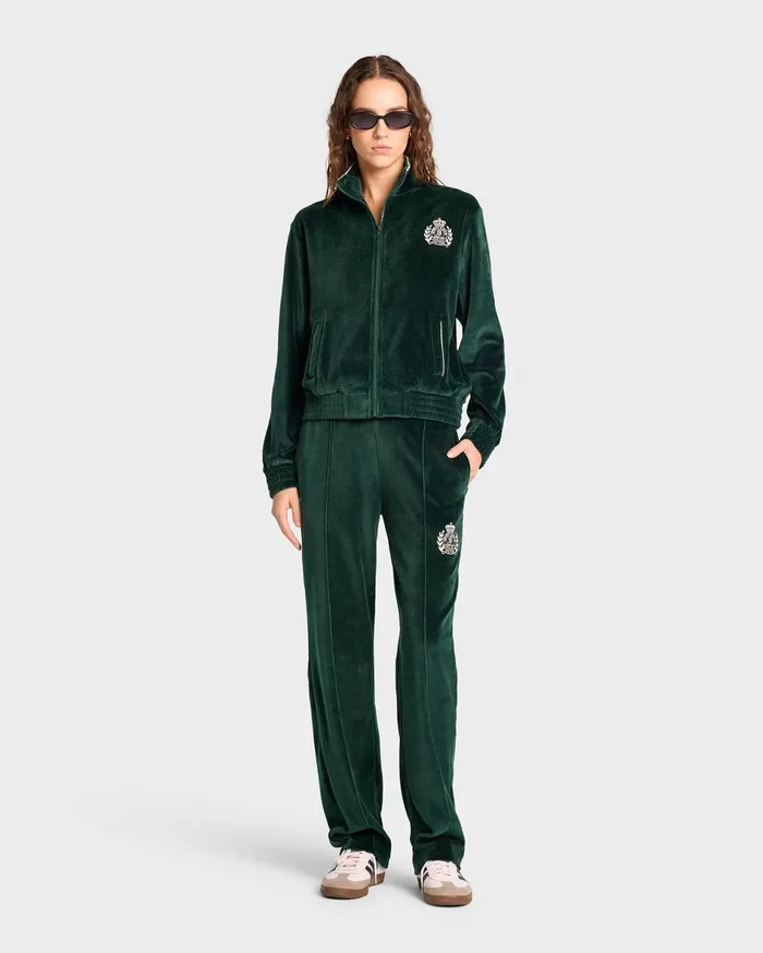 Sporty and Rich Sweatpants Women NY Crest Velour Track Pant 8211 ForestCream