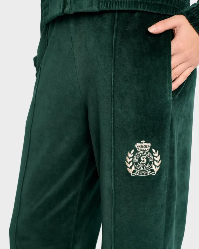Sporty and Rich Sweatpants Women NY Crest Velour Track Pant 8211 ForestCream