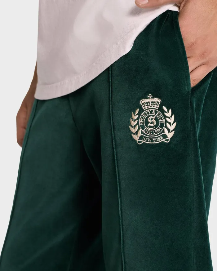 Sporty and Rich Sweatpants Women NY Crest Velour Track Pant 8211 ForestCream