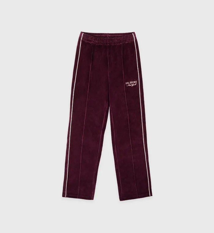 Sporty and Rich Sweatpants Women SR Sport Velour Track Pant 8211 Merlot
