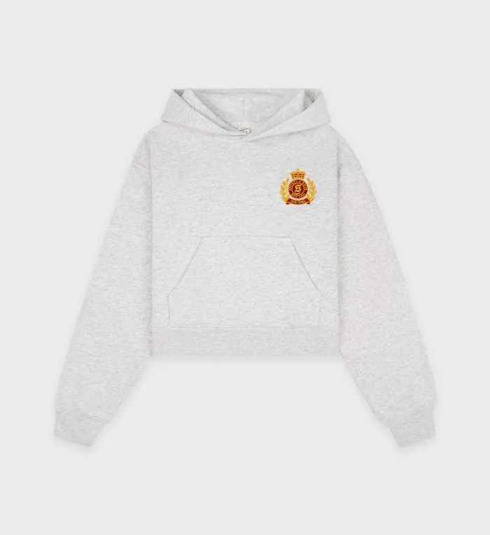 Sporty and Rich Sweatshirts Women NY Crest Cropped Hoodie 8211 Heather GrayGold Sporty and Rich Sweatshirts Women NY Crest Cropped Hoodie 8211 Heather GrayGold