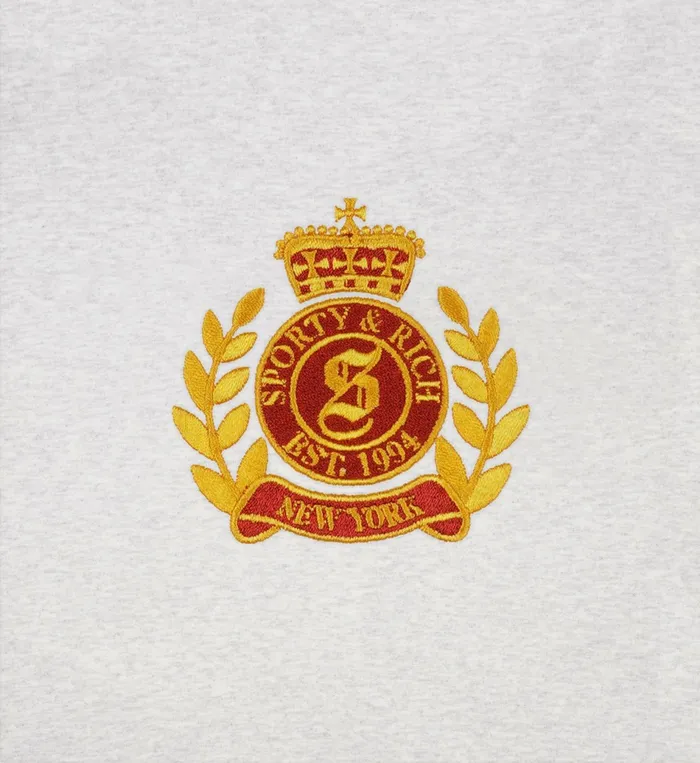 Sporty and Rich Sweatshirts Women NY Crest Cropped Hoodie 8211 Heather GrayGold