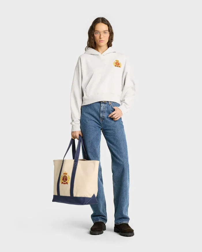 Sporty and Rich Sweatshirts Women NY Crest Cropped Hoodie 8211 Heather GrayGold