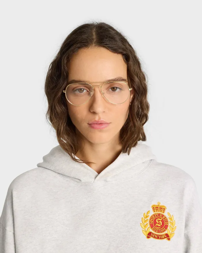 Sporty and Rich Sweatshirts Women NY Crest Cropped Hoodie 8211 Heather GrayGold