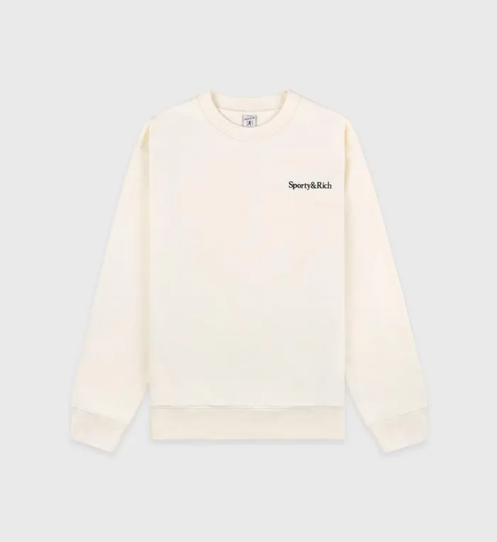 Sporty and Rich Sweatshirts Women Serif Logo Crewneck 8211 CreamNavy