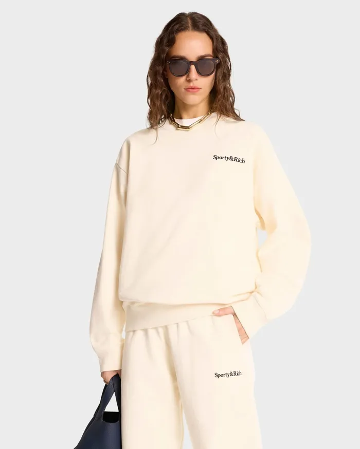 Sporty and Rich Sweatshirts Women Serif Logo Crewneck 8211 CreamNavy