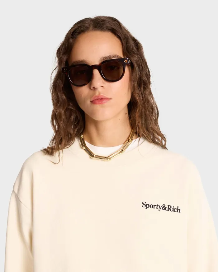 Sporty and Rich Sweatshirts Women Serif Logo Crewneck 8211 CreamNavy