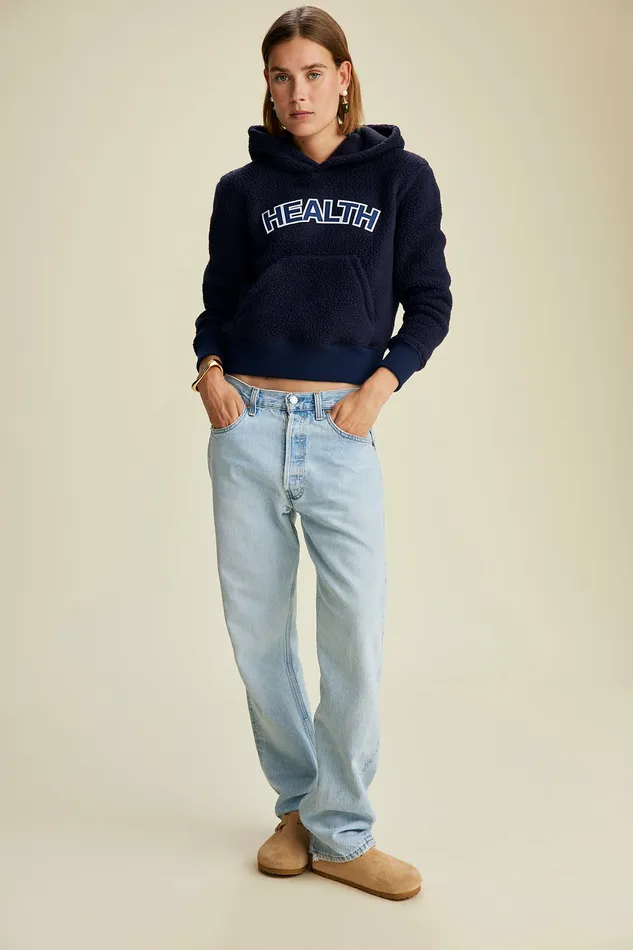 Sporty and Rich Sweatshirts Women Sherpa Health Hoodie 8211 Navy