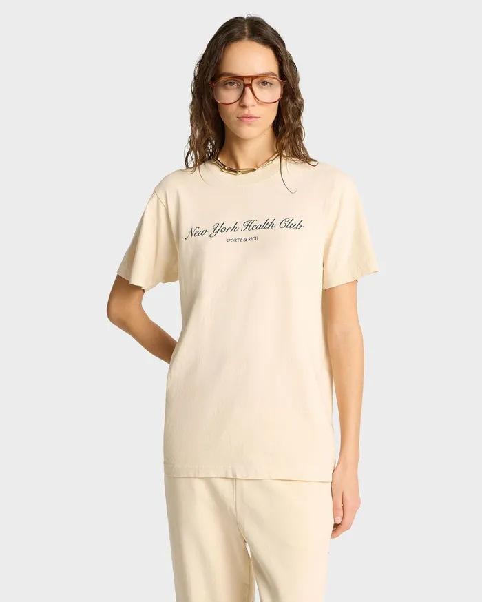 Sporty and Rich TShirts and Tops Women NY Health Club TShirt 8211 CreamNavy