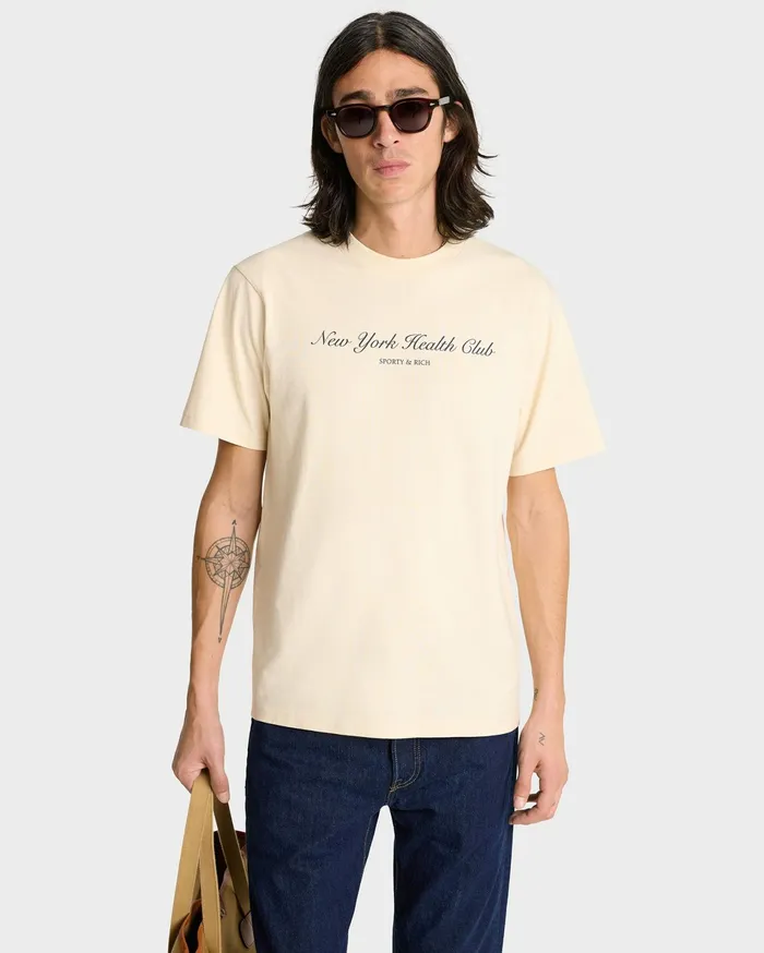 Sporty and Rich TShirts and Tops Women NY Health Club TShirt 8211 CreamNavy