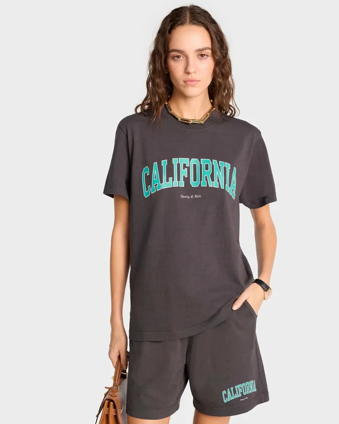 Sporty and Rich TShirts Men California TShirt 8211 Faded BlackSpring Green