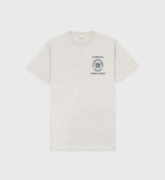 Sporty and Rich TShirts Men Crest Seal 100th T Shirt 8211 Heather GrayNavy