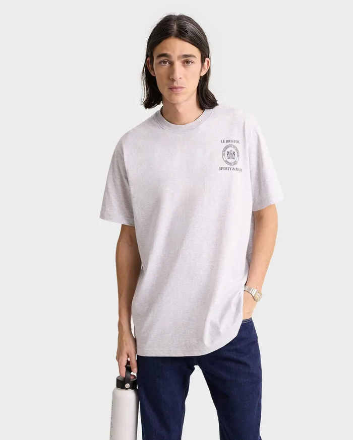 Sporty and Rich TShirts Men Crest Seal 100th T Shirt 8211 Heather GrayNavy