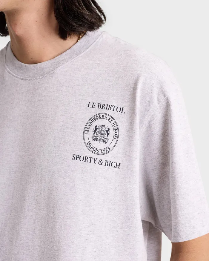 Sporty and Rich TShirts Men Crest Seal 100th T Shirt 8211 Heather GrayNavy