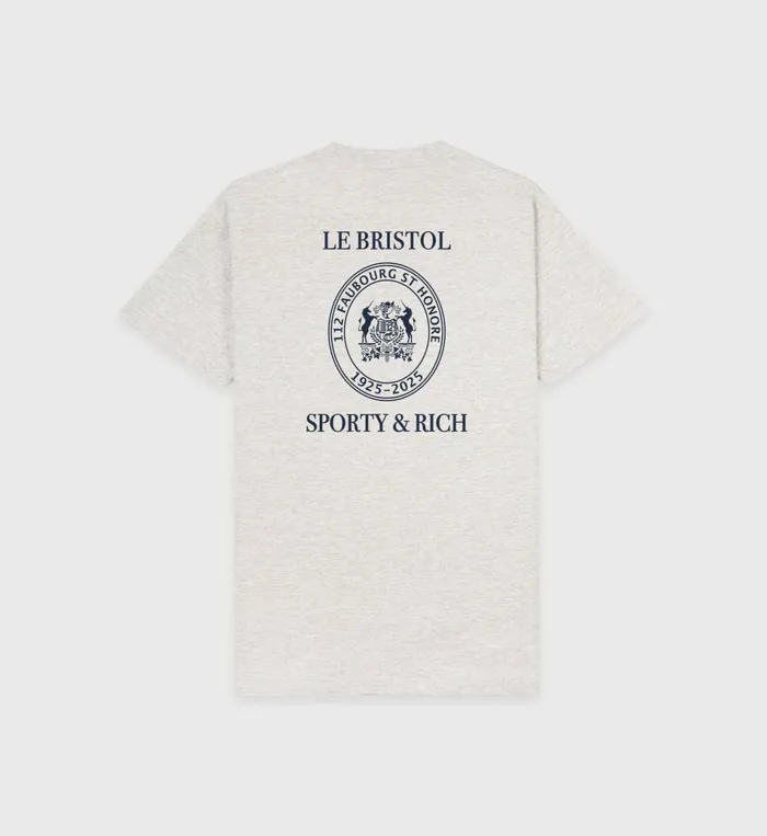 Sporty and Rich TShirts Men Crest Seal 100th T Shirt 8211 Heather GrayNavy