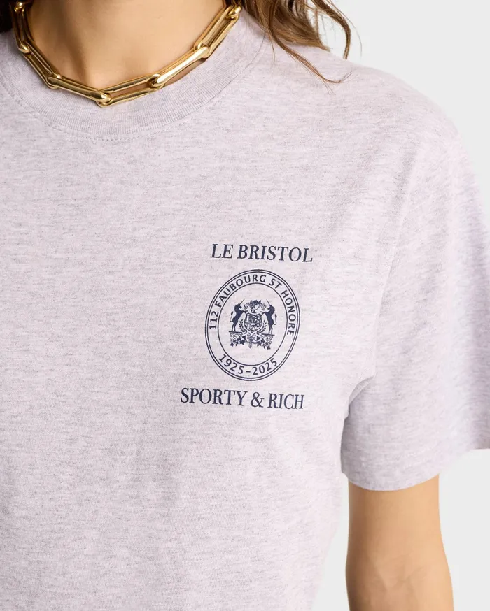 Sporty and Rich TShirts Men Crest Seal 100th T Shirt 8211 Heather GrayNavy