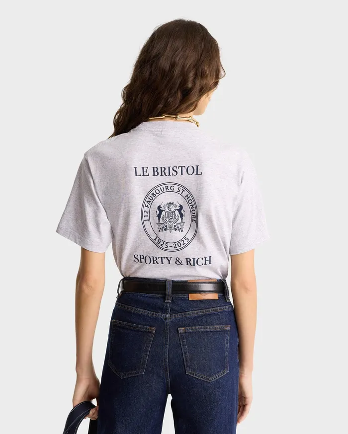 Sporty and Rich TShirts Men Crest Seal 100th T Shirt 8211 Heather GrayNavy