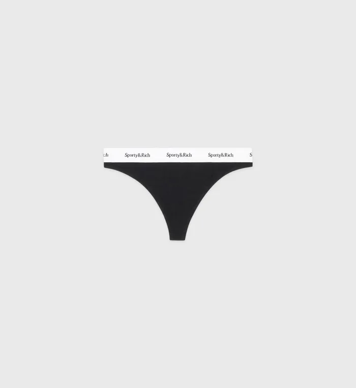 Sporty and Rich Underwear Women Serif Logo Thong 8211 Black
