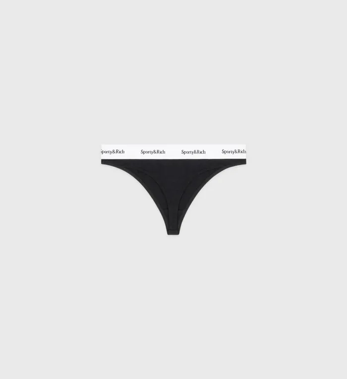 Sporty and Rich Underwear Women Serif Logo Thong 8211 Black