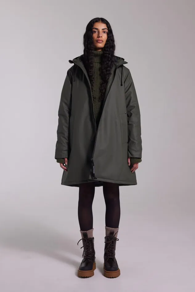 Stutterheim Mosebacke Winter Jacket Green Women Long Raincoats