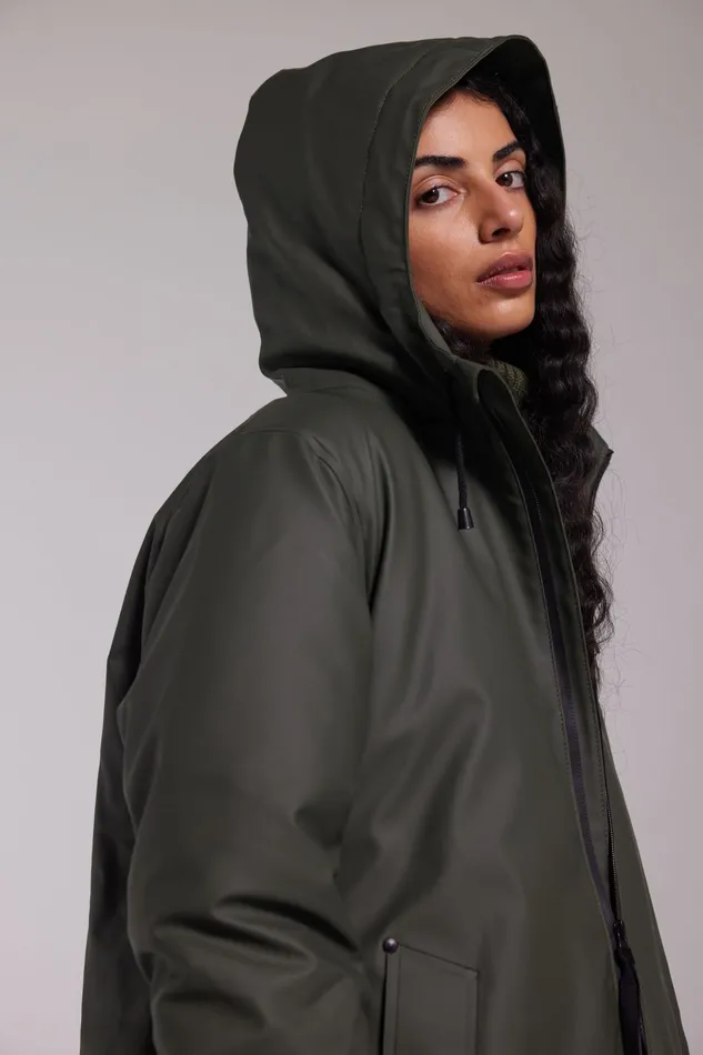 Stutterheim Mosebacke Winter Jacket Green Women Long Raincoats