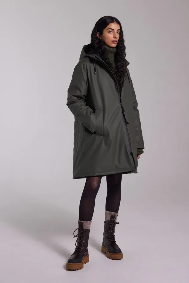 Stutterheim Mosebacke Winter Jacket Green Women Long Raincoats
