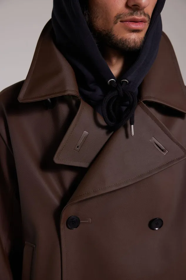 Stutterheim Tranholmen Double Breasted Raincoat Dark Brown Men Winter Coats