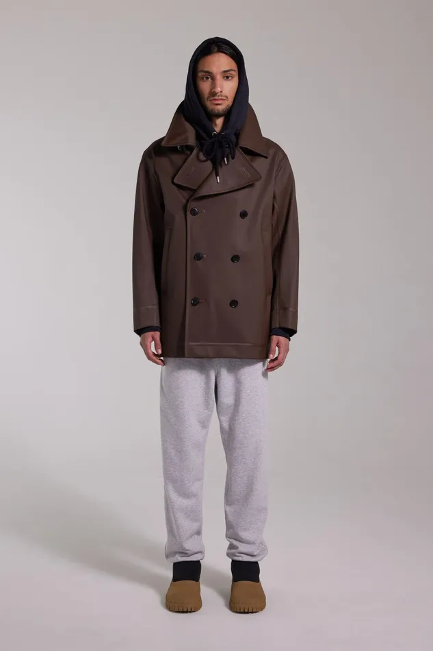 Stutterheim Tranholmen Double Breasted Raincoat Dark Brown Men Winter Coats