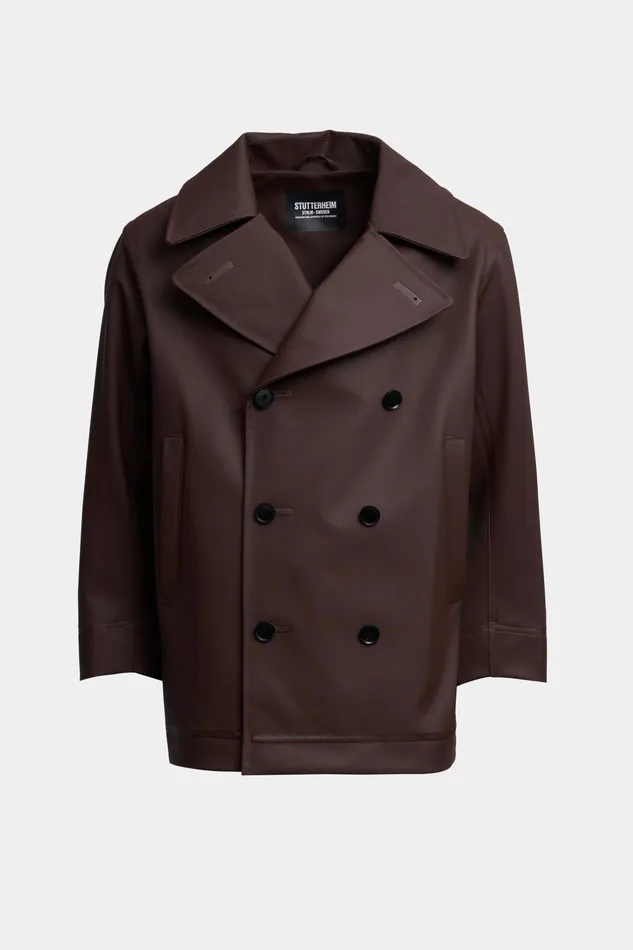 Stutterheim Tranholmen Double Breasted Raincoat Dark Brown Men Winter Coats