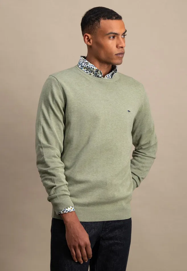 Sweater Men FYNCHHATTON Cotton Knitting Sweater With A Circular Neckline Dark Tealruby Redpale Blushfuchsianew Dijonrustflamevibrant Blue