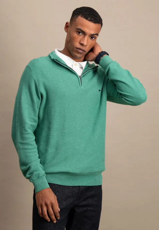 Sweater Men FYNCHHATTON Cotton Knitting Sweaters With A Troyer Collar Winter Whitesteelnightgrass Greenruby Rednavy