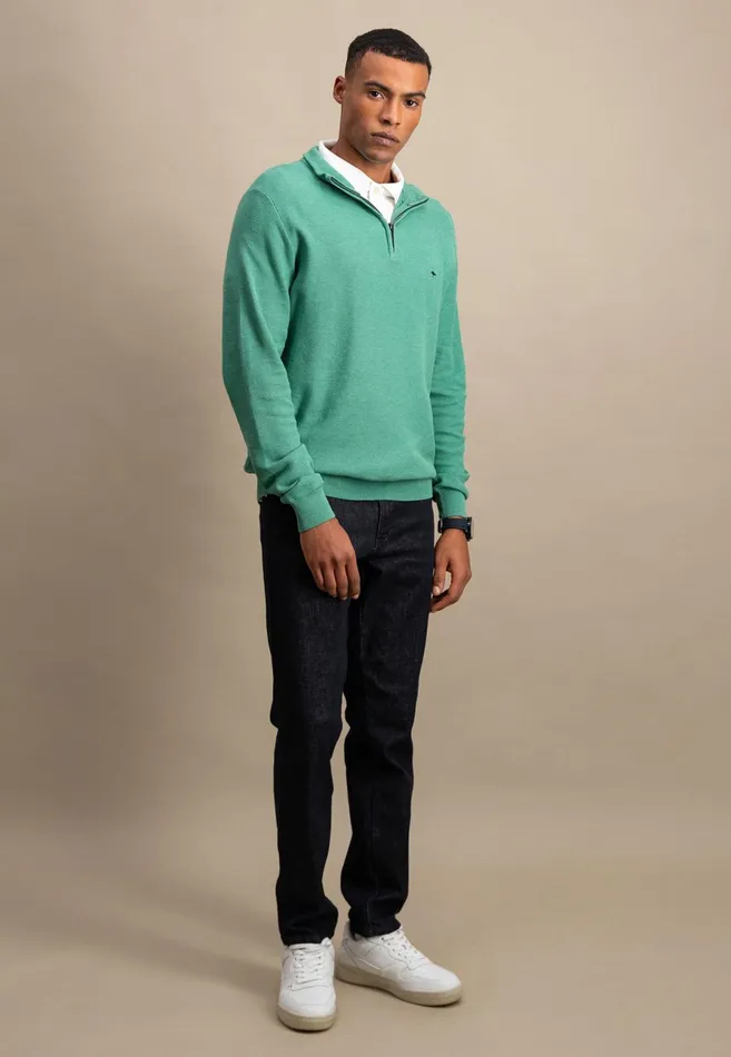 Sweater Men FYNCHHATTON Cotton Knitting Sweaters With A Troyer Collar Winter Whitesteelnightgrass Greenruby Rednavy