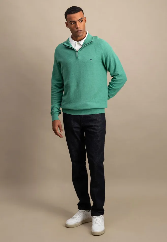 Sweater Men FYNCHHATTON Cotton Knitting Sweaters With A Troyer Collar Winter Whitesteelnightgrass Greenruby Rednavy