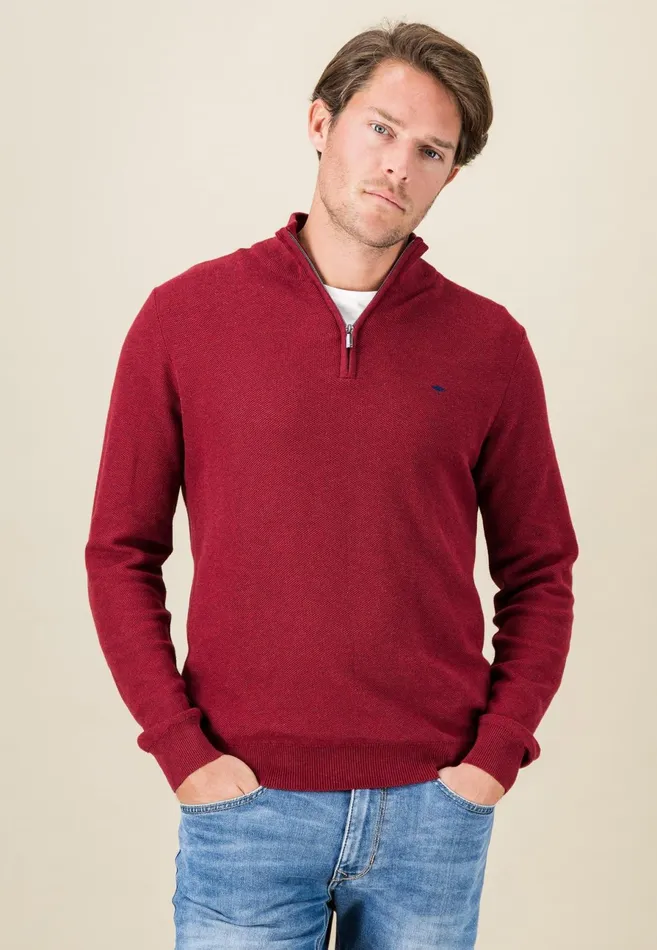 Sweater Men FYNCHHATTON Cotton Knitting Sweaters With A Troyer Collar Winter Whitesteelnightgrass Greenruby Rednavy