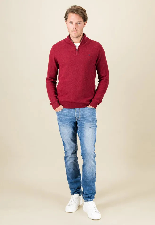 Sweater Men FYNCHHATTON Cotton Knitting Sweaters With A Troyer Collar Winter Whitesteelnightgrass Greenruby Rednavy
