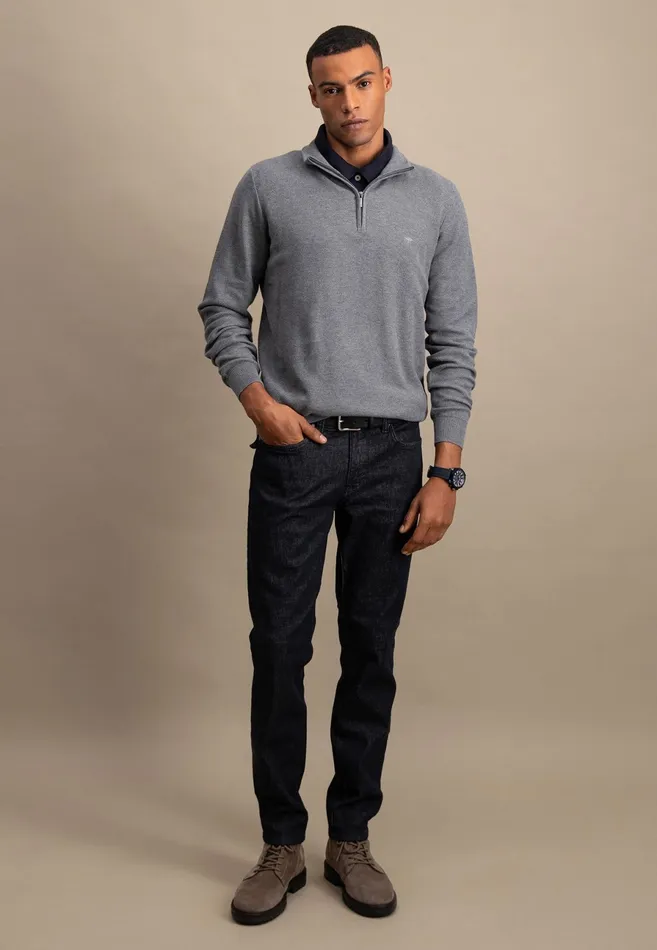 Sweater Men FYNCHHATTON Cotton Knitting Sweaters With A Troyer Collar Winter Whitesteelnightgrass Greenruby Rednavy