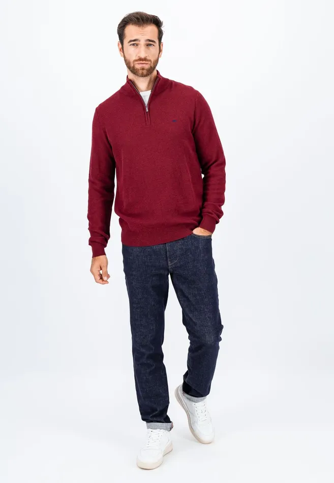 Sweater Men FYNCHHATTON Cotton Knitting Sweaters With A Troyer Collar Winter Whitesteelnightgrass Greenruby Rednavy