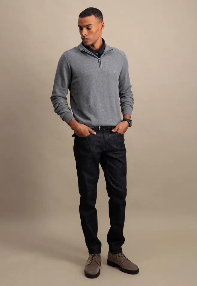 Sweater Men FYNCHHATTON Cotton Knitting Sweaters With A Troyer Collar Winter Whitesteelnightgrass Greenruby Rednavy
