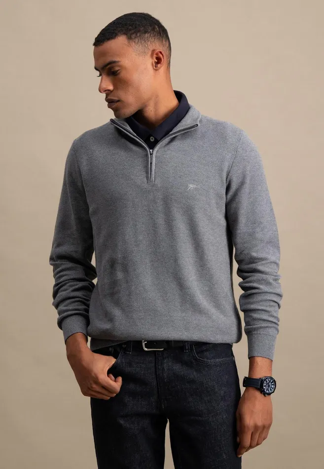 Sweater Men FYNCHHATTON Cotton Knitting Sweaters With A Troyer Collar Winter Whitesteelnightgrass Greenruby Rednavy
