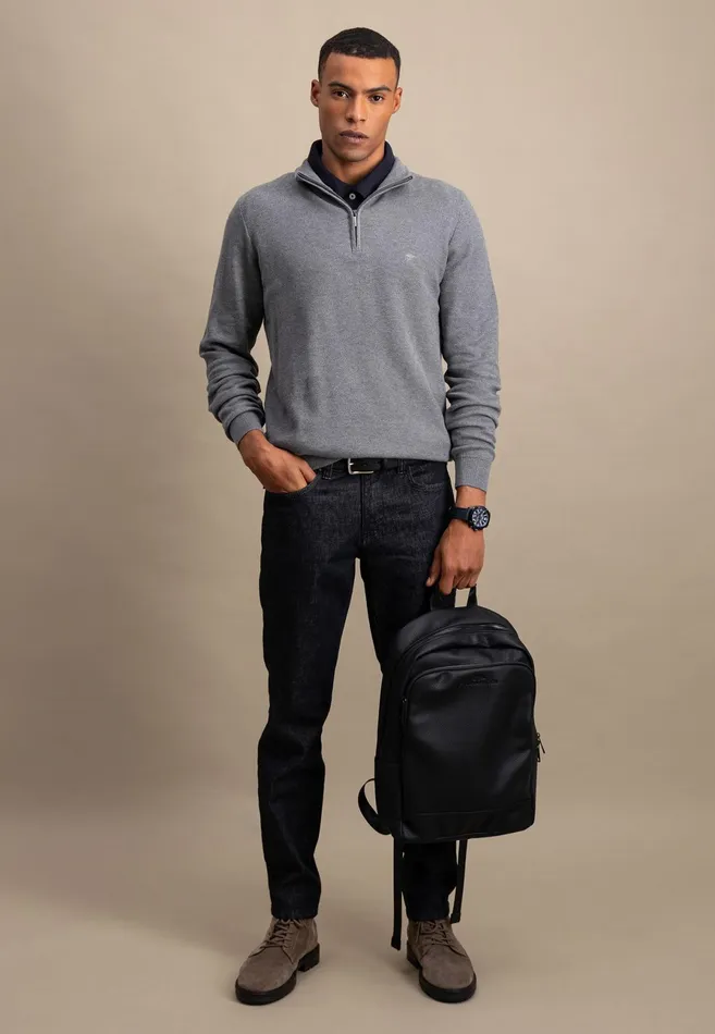 Sweater Men FYNCHHATTON Cotton Knitting Sweaters With A Troyer Collar Winter Whitesteelnightgrass Greenruby Rednavy
