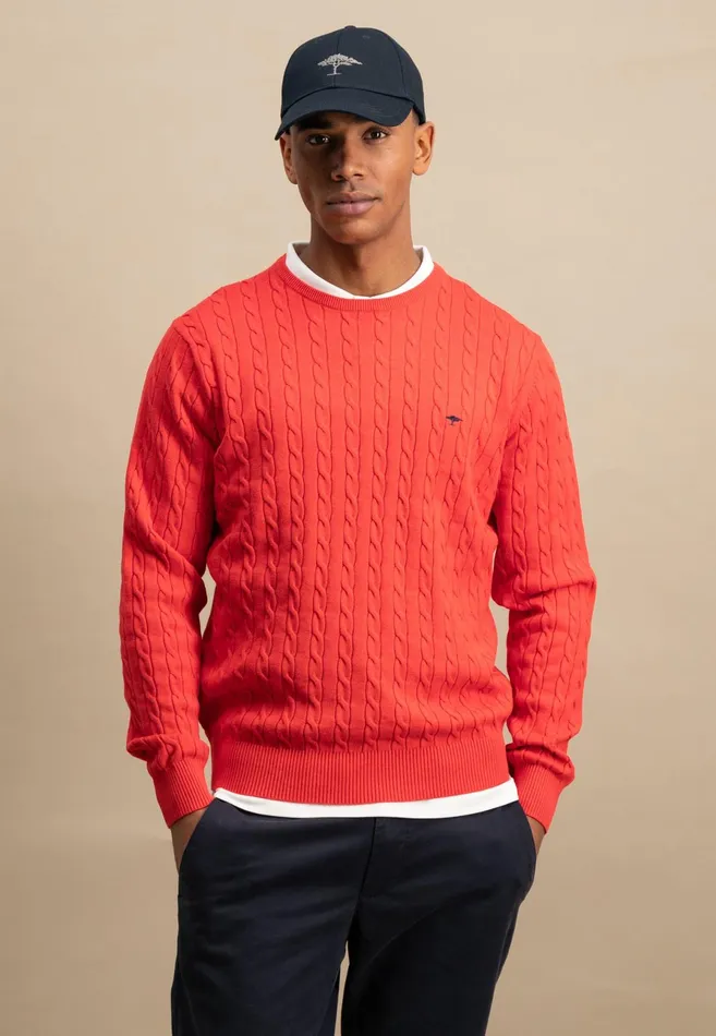 Sweater Men FYNCHHATTON Cotton Sweater With A Cable Knit Pattern Poppy Redstrong Bluenew Offwhiteturf Greennavy