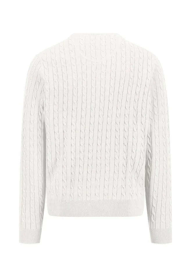 Sweater Men FYNCHHATTON Cotton Sweater With A Cable Knit Pattern Poppy Redstrong Bluenew Offwhiteturf Greennavy