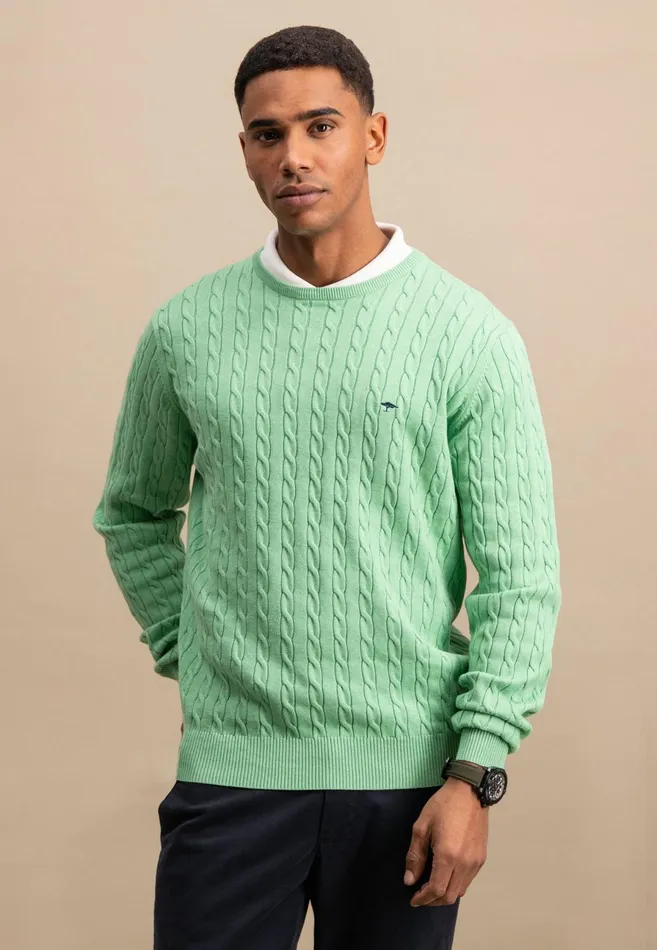 Sweater Men FYNCHHATTON Cotton Sweater With A Cable Knit Pattern Poppy Redstrong Bluenew Offwhiteturf Greennavy