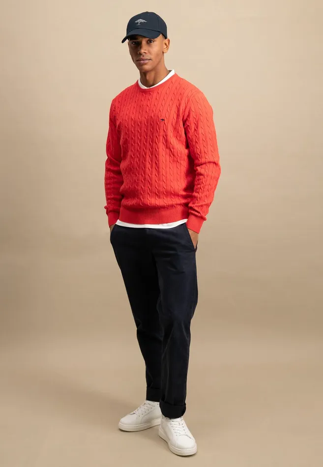 Sweater Men FYNCHHATTON Cotton Sweater With A Cable Knit Pattern Poppy Redstrong Bluenew Offwhiteturf Greennavy