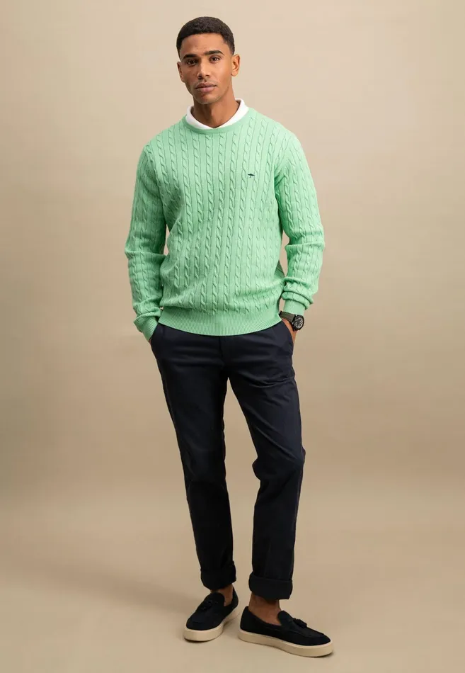 Sweater Men FYNCHHATTON Cotton Sweater With A Cable Knit Pattern Poppy Redstrong Bluenew Offwhiteturf Greennavy