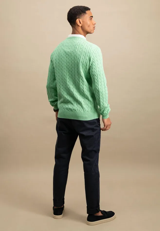 Sweater Men FYNCHHATTON Cotton Sweater With A Cable Knit Pattern Poppy Redstrong Bluenew Offwhiteturf Greennavy
