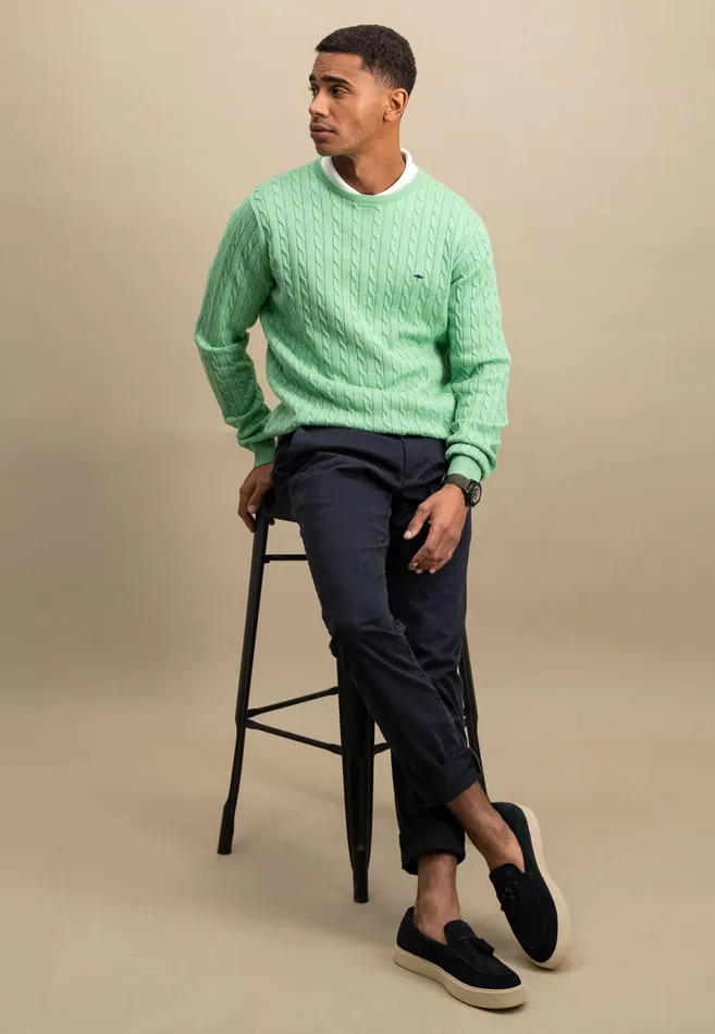 Sweater Men FYNCHHATTON Cotton Sweater With A Cable Knit Pattern Poppy Redstrong Bluenew Offwhiteturf Greennavy