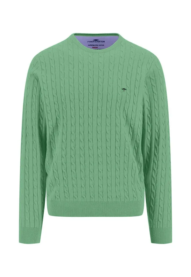 Sweater Men FYNCHHATTON Cotton Sweater With A Cable Knit Pattern Poppy Redstrong Bluenew Offwhiteturf Greennavy