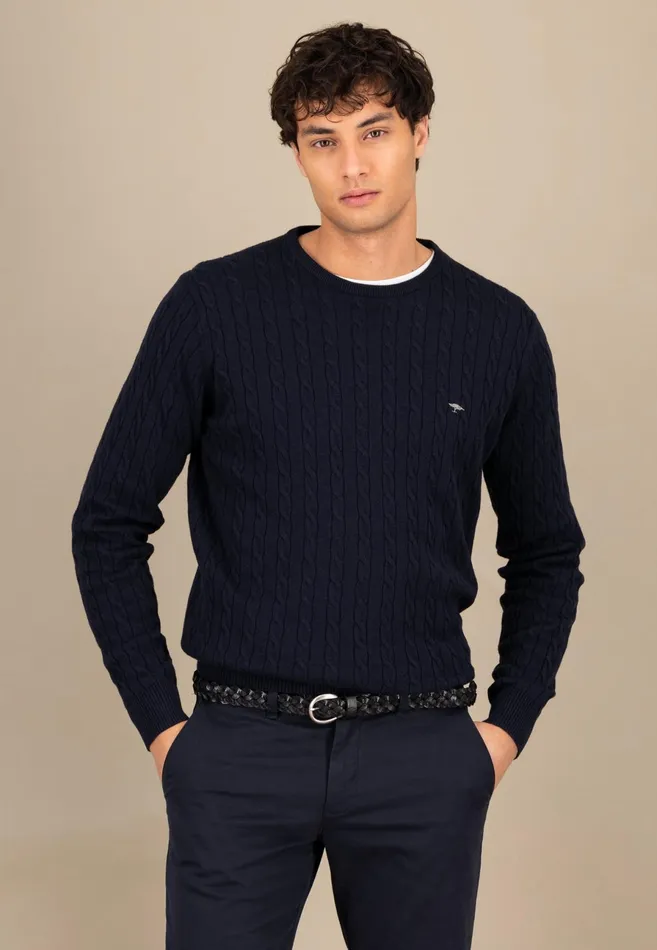 Sweater Men FYNCHHATTON Cotton Sweater With A Cable Knit Pattern Poppy Redstrong Bluenew Offwhiteturf Greennavy
